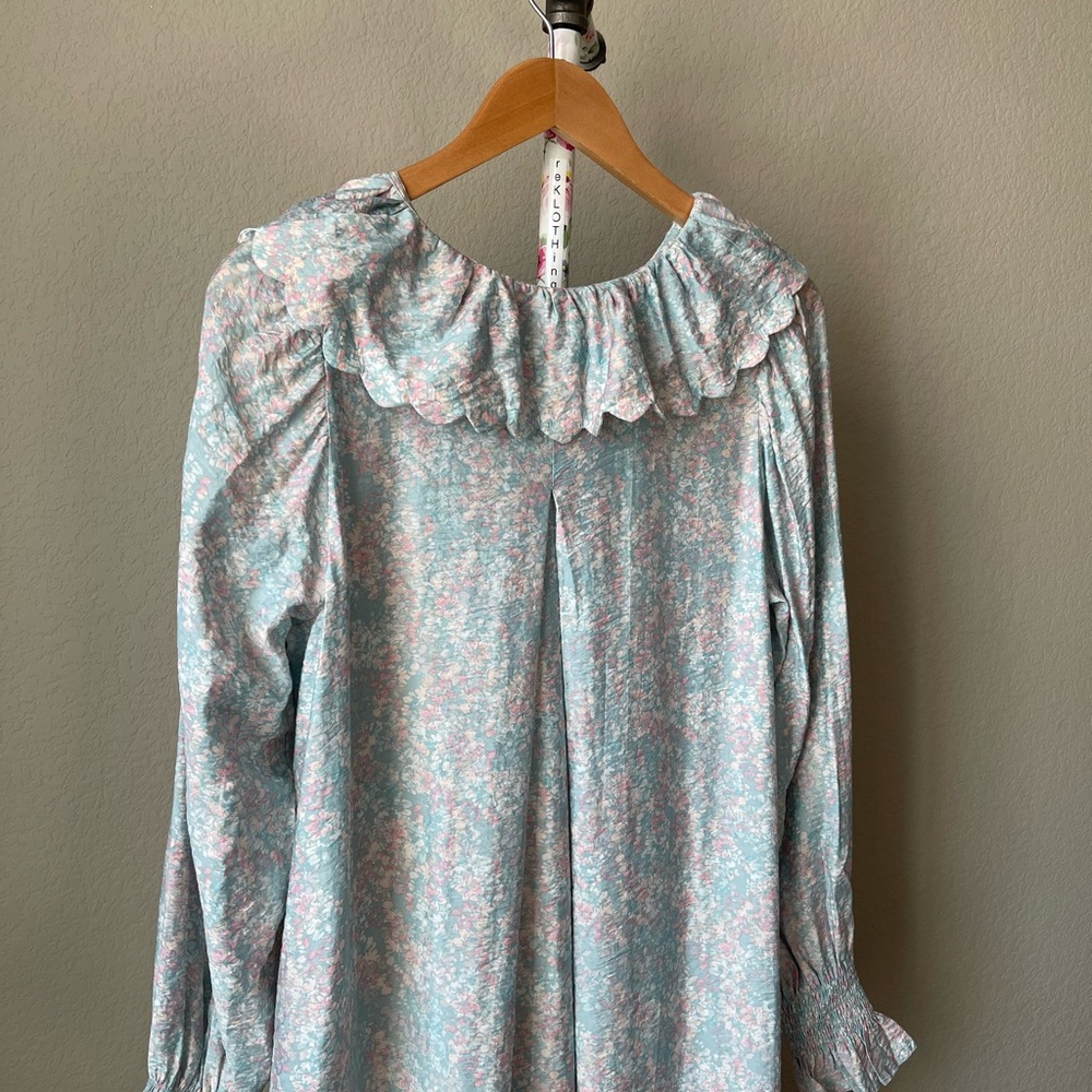 Boho Floral Flounce-collared - NWT H&M Long DRESS ties turquoise/pink - Picture 12 of 16